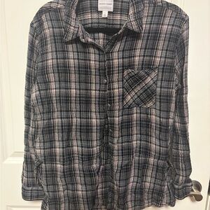 Melrose and Market Black and Pink Plaid Button Down Shirt